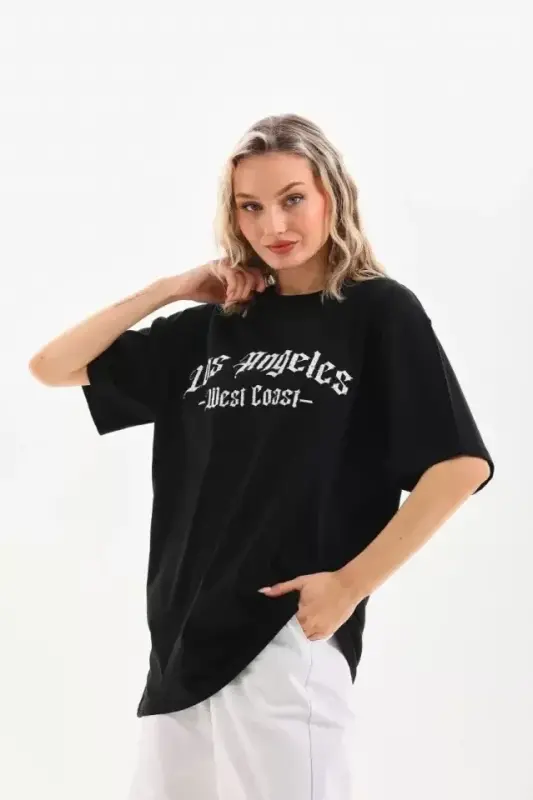 Unisex Printed Oversize T-Shirt - Black - 3