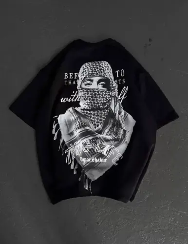 Unisex Printed Oversize T-Shirt - Black - 3