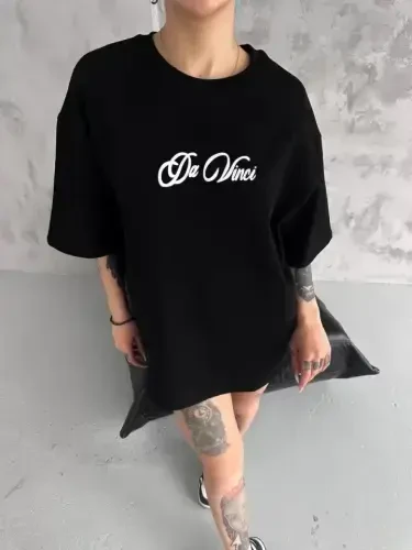 Unisex Printed Oversize T-Shirt - Black - BÜYÜKBEDENIZ (1)