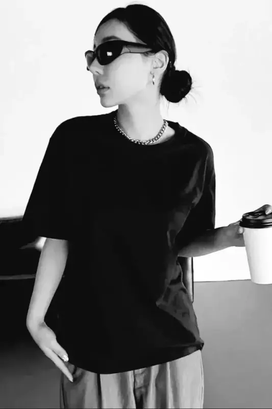 Unisex Printed Oversize T-Shirt - Black - 2