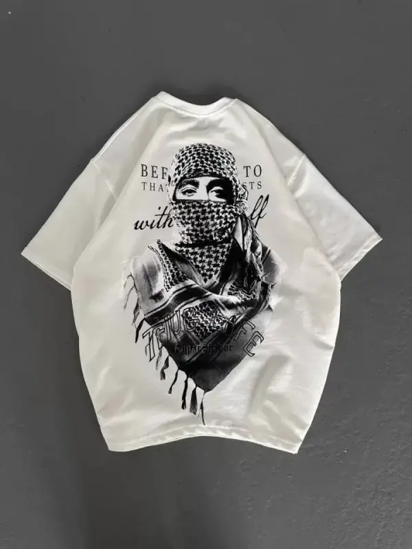 Unisex Printed Oversize T-Shirt - White - 3