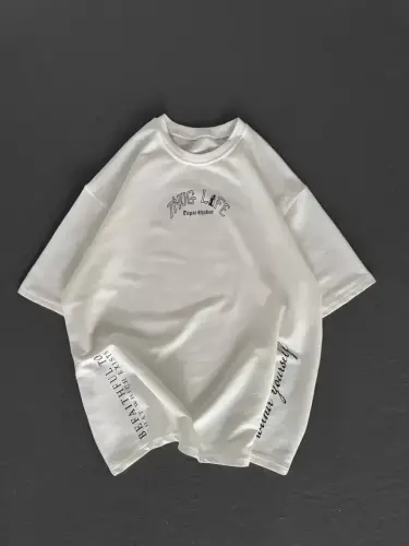 Unisex Printed Oversize T-Shirt - White - 4