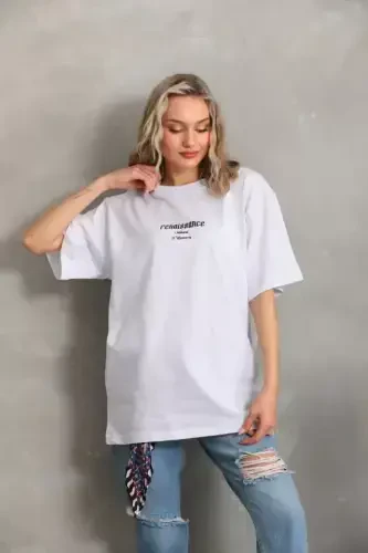 Unisex Printed Oversize T-Shirt - White - 1