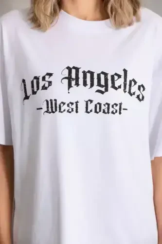 Unisex Printed Oversize T-Shirt - White - 3