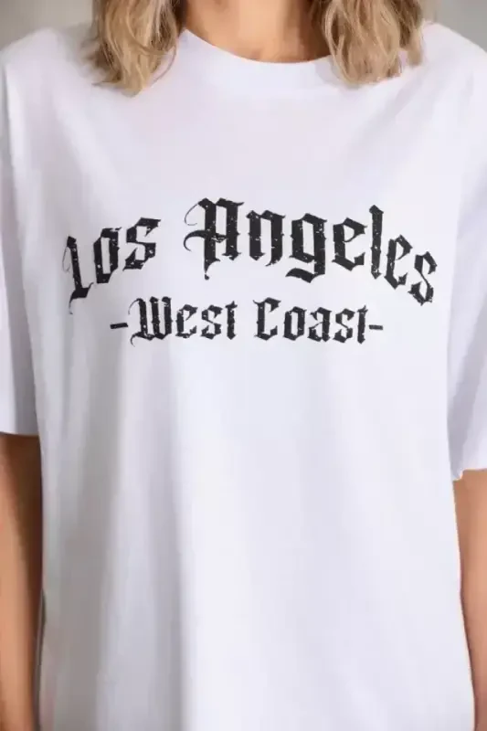 Unisex Printed Oversize T-Shirt - White - 3