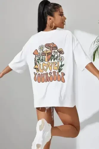 Unisex Printed Oversize T-Shirt - White - 3
