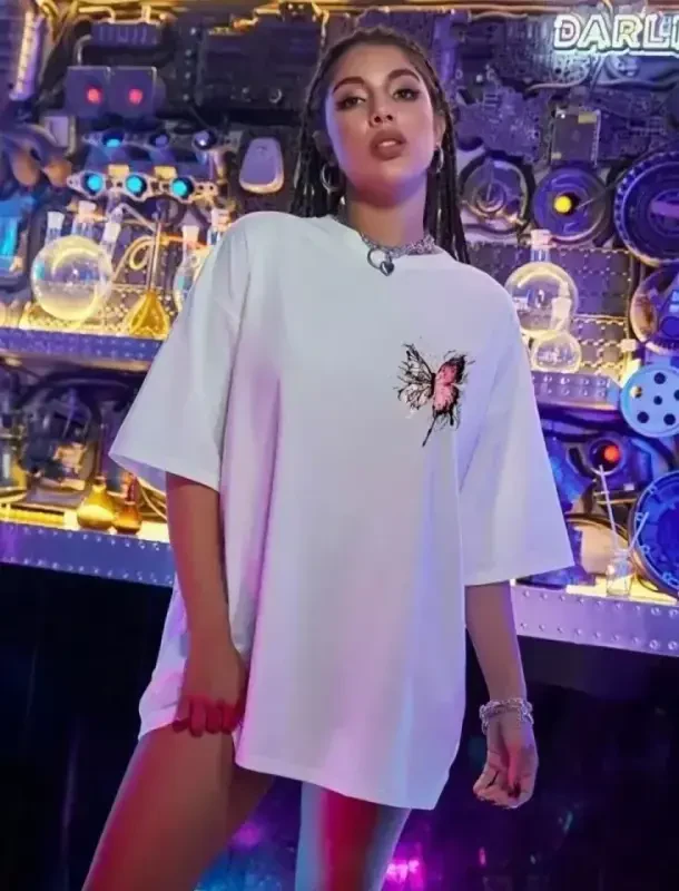 Unisex Printed Oversize T-Shirt - White - 4