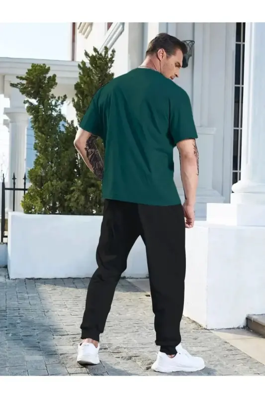 UNISEX Printed Tracksuit - Crew Neck T-shirt & Jogger Sweatpants-GREEN - 2