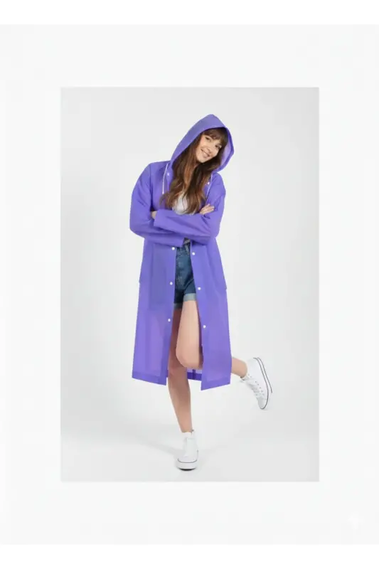 Unisex Purple Eva Fabric Waterproof Windproof Raincoat-Purple - 2