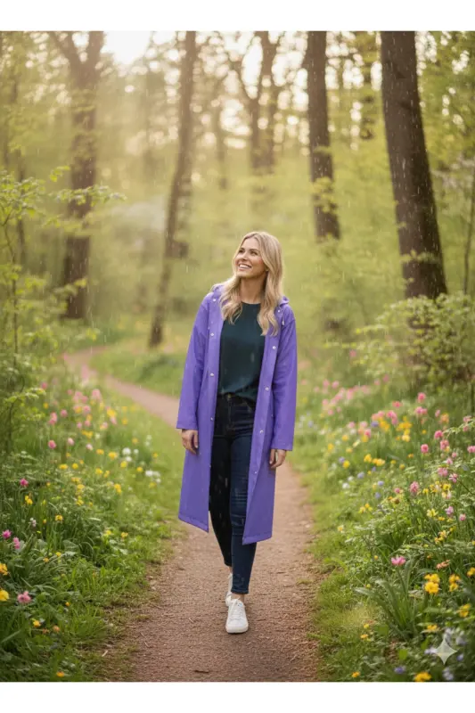Unisex Purple Eva Fabric Waterproof Windproof Raincoat-Purple - 4