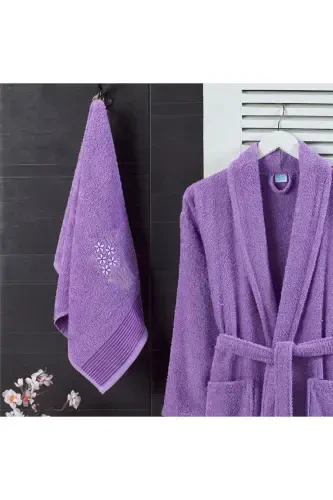 Unisex Purple Terry Cloth Bathrobe Set of 2 - LAVENDER - 2