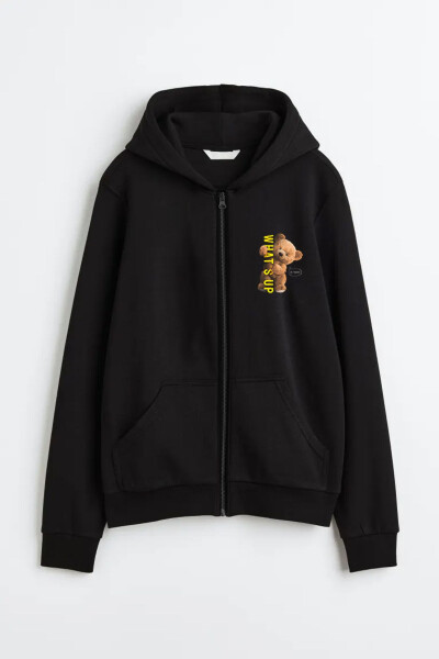 Unisex Qora Ayiqcha Teddy Bear Bosma Qo'ltig'i Fermuarli Kaputli Ko'ylagi What's Up Dizayni Qo'ltig'i - OFFSIDESIGN (1)