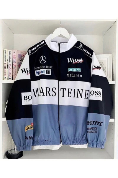 Unisex qora dizaynli bosma fermuarli yomg'ir paltosi & shamollik - RICHARLISON