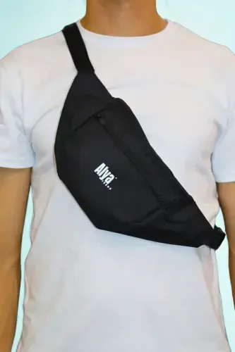 Unisex qora ikki bo'limli yelka va bel sumkasi - 2