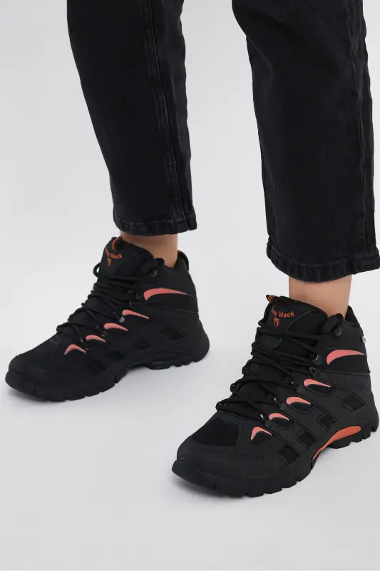Unisex Qora to'q sariq Rangli Qulay Qolip Suv o'tkazmaydigan Xususiyatli Bog'ichli Unisex Bot-Qora to'q sariq - TONNY BLACK