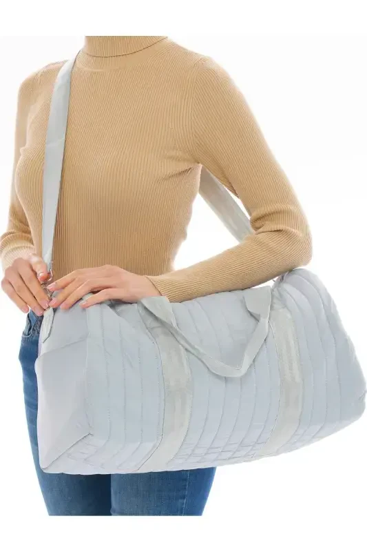 Unisex Quilted Pocketed Long Strap Women's and Men's Travel Fitness and Sports Bag-Gray - WITH-W