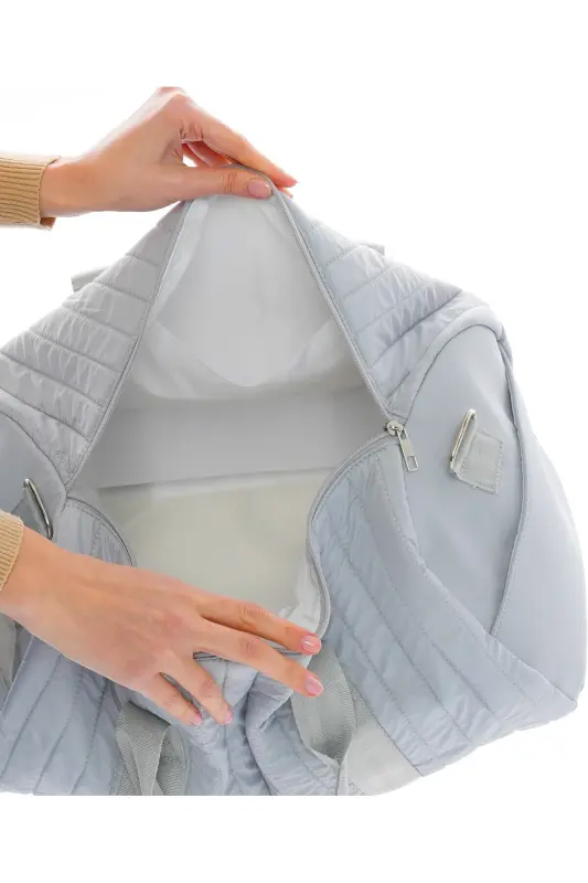 Unisex Quilted Pocketed Long Strap Women's and Men's Travel Fitness and Sports Bag-Gray - 3