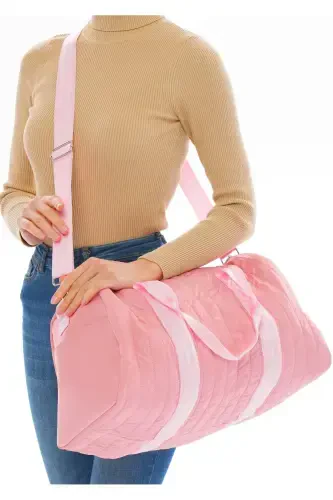 Unisex Quilted Pocketed Long Strap Women's and Men's Travel Fitness and Sports Bag-Pink - 5