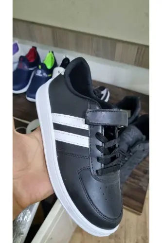 Unisex Rahat Cırt Bant + Bağcık Spor Ayakkabı Günlük Sneaker Model-Siyah BAYEZ_020 