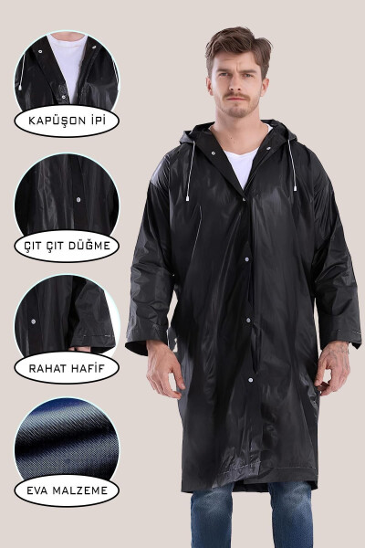 Unisex Raincoat with Hood, Snap Closure, Eva Black Raincoat Bymmrc881r03 - 13