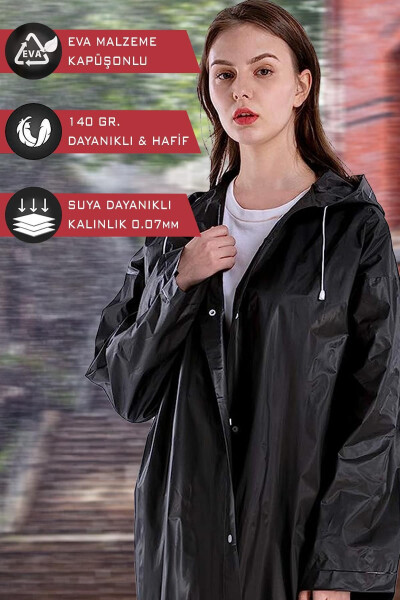 Unisex Raincoat with Hood, Snap Closure, Eva Black Raincoat Bymmrc881r03 - 14