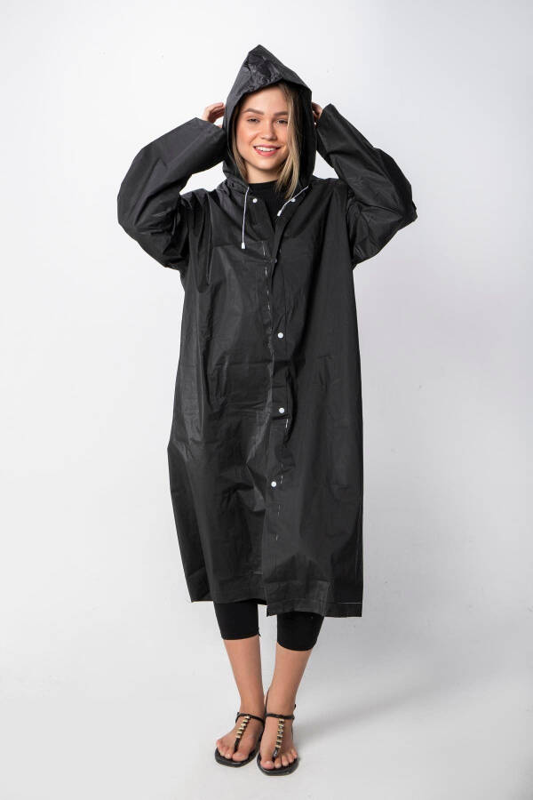 Unisex Raincoat with Hood, Snap Closure, Eva Black Raincoat Bymmrc881r03 - 2