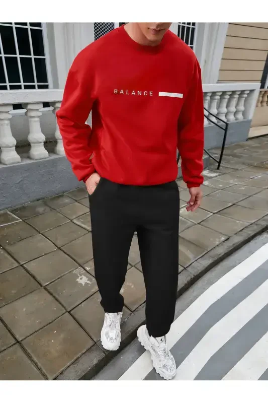 Unisex Red Black Tracksuit BALANCE Printed Fleece-Red Black - 1