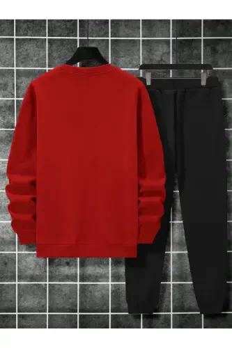 Unisex Red Black Tracksuit BALANCE Printed Fleece-Red Black - 2