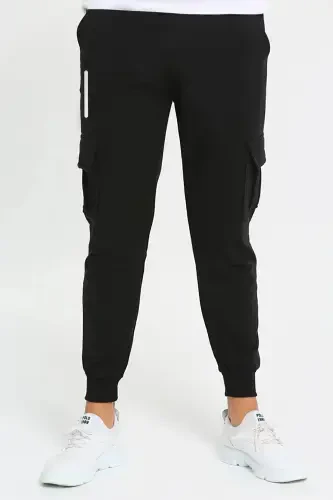 Unisex Reflective Print Detailed Cargo Pocket Sweatpants-Black - Modazone (1)