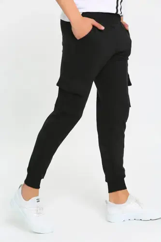 Unisex Reflective Print Detailed Cargo Pocket Sweatpants-Black - 3
