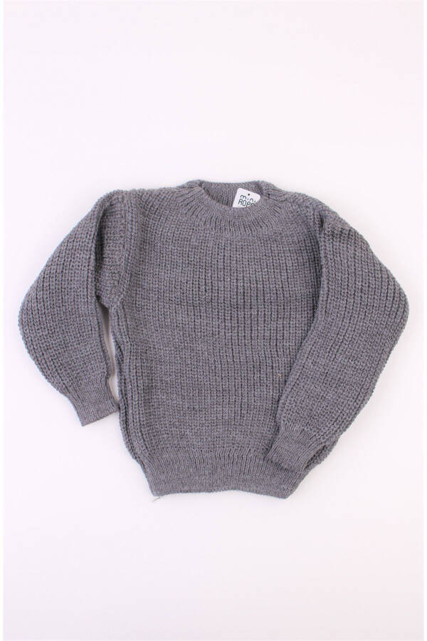 Unisex Regular Baby Children's Sweater Charcoal Crew Neck Oversize Knit Sweater - 1