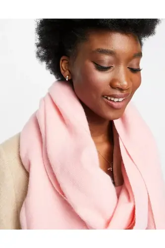 Unisex Sade Kalın Yumuşak Pembe Atkı - pembe - 3