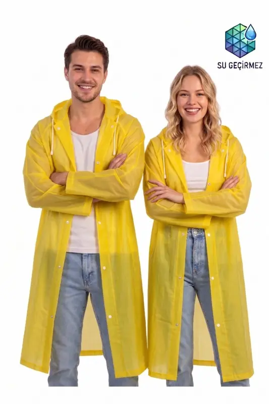 Unisex Sarı Eva Kumaş Su Rüzgar Geçirmez Yağmurluk Taraftar Yağmurluğu - Sarı - 1