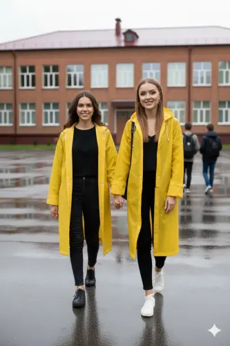 Unisex Sarı Eva Kumaş Su Rüzgar Geçirmez Yağmurluk Taraftar Yağmurluğu - Sarı - 3