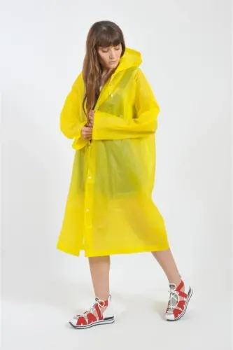 Unisex Sarı Eva Kumaş Su Rüzgar Geçirmez Yağmurluk Taraftar Yağmurluğu - Sarı - 5