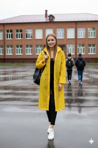 Unisex Sarı Eva Kumaş Su Rüzgar Geçirmez Yağmurluk Taraftar Yağmurluğu - Sarı - 7