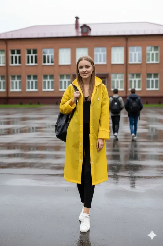 Unisex Sarı Eva Kumaş Su Rüzgar Geçirmez Yağmurluk Taraftar Yağmurluğu - Sarı - 7