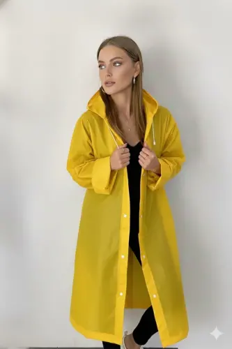 Unisex Sarı Eva Kumaş Su Rüzgar Geçirmez Yağmurluk Taraftar Yağmurluğu - Sarı - 8