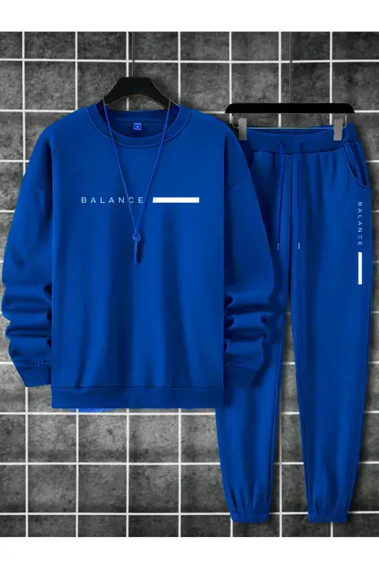 Unisex Sax Blue Tracksuit BALANCE Printed Fleece-Sax Blue - SEUSCRAFT