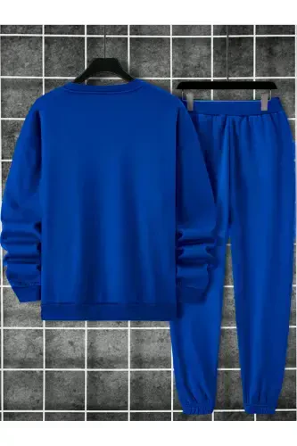 Unisex Sax Blue Tracksuit BALANCE Printed Fleece-Sax Blue - SEUSCRAFT (1)