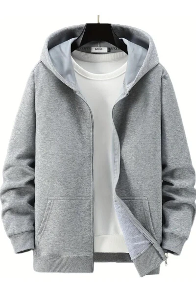 Unisex seasonal zip-up hooded cardigan jacket and 2-pack t-shirts. - DAXIA