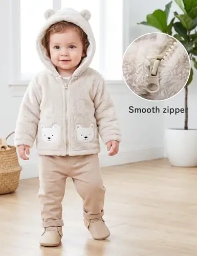 JingleBaBa Unisex Baby Fleece Jacket Winter Sherpa Lined Hoodie For Girls Boys Cute Bear Ear Baby Outerwear 12M-5T - 2