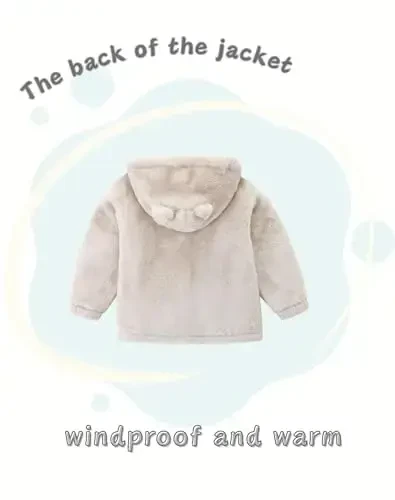 JingleBaBa Unisex Baby Fleece Jacket Winter Sherpa Lined Hoodie For Girls Boys Cute Bear Ear Baby Outerwear 12M-5T - 5