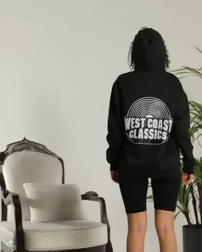 Unisex Sırt Baskılı Kapüşonlu Üç İplik Oversize Sweatshirt - Siyah - BÜYÜKBEDENIZ (1)