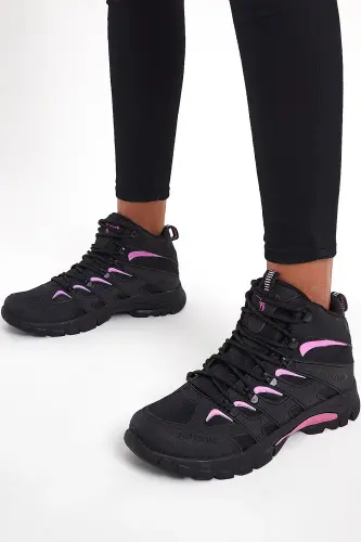 Unisex Siyah Pembe Rahat Kalıp Suı İtici Özellikli Bağcıklı Unisex Bot-Siyah Pembe - 1