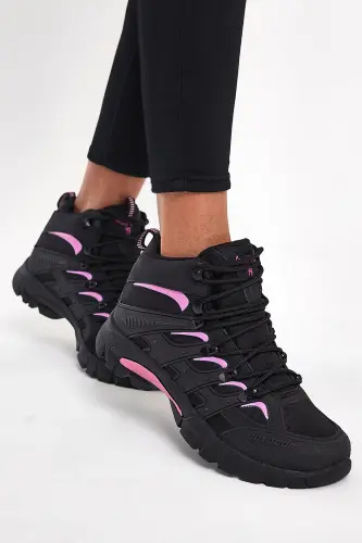 Unisex Siyah Pembe Rahat Kalıp Suı İtici Özellikli Bağcıklı Unisex Bot-Siyah Pembe - TONNY BLACK (1)