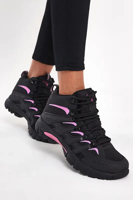 Unisex Siyah Pembe Rahat Kalıp Suı İtici Özellikli Bağcıklı Unisex Bot-Siyah Pembe - 2