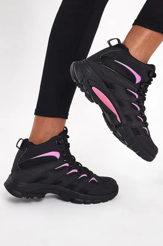 Unisex Siyah Pembe Rahat Kalıp Suı İtici Özellikli Bağcıklı Unisex Bot-Siyah Pembe - 3