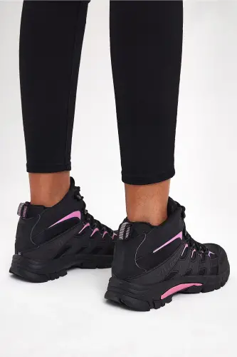 Unisex Siyah Pembe Rahat Kalıp Suı İtici Özellikli Bağcıklı Unisex Bot-Siyah Pembe - 4