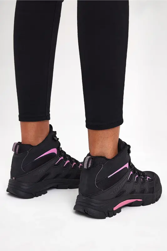 Unisex Siyah Pembe Rahat Kalıp Suı İtici Özellikli Bağcıklı Unisex Bot-Siyah Pembe - 4